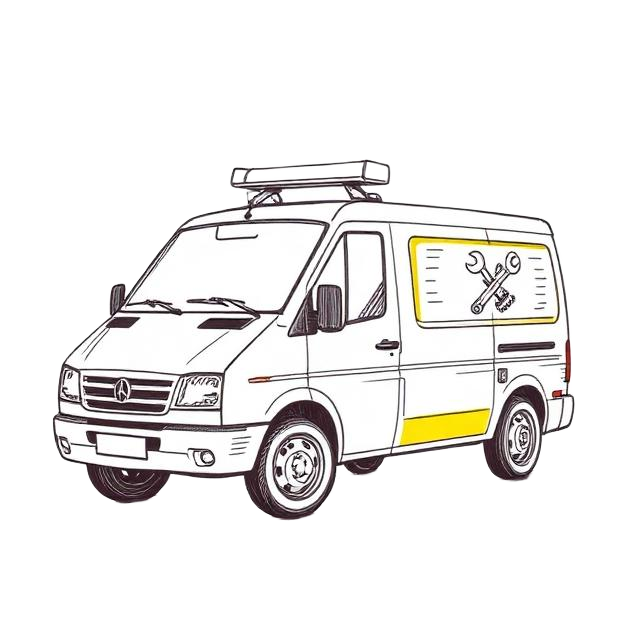 Hand-drawn sketch of an HVAC service van